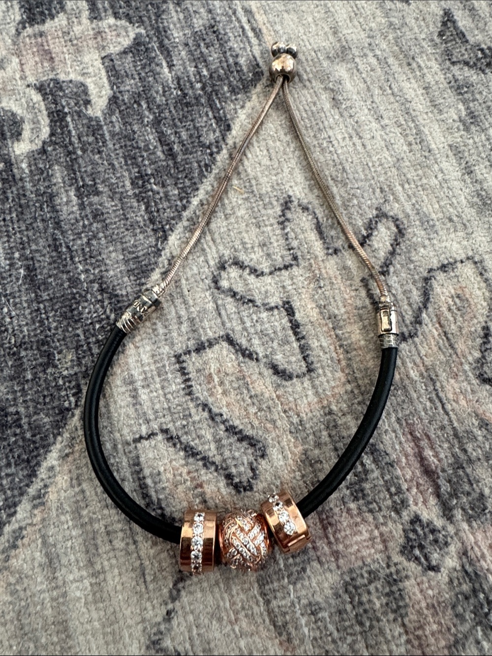 Pandora Rose Gold Charm Bracelet with Black Cord